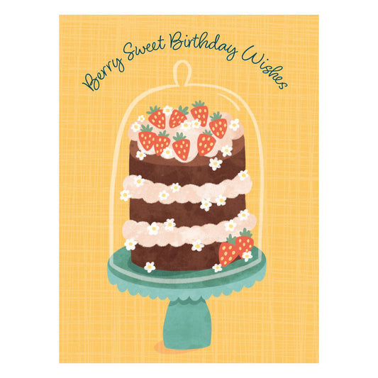 Close-up of a "From Me To You" birthday card featuring a strawberry cake design by Pictura with vibrant colors.