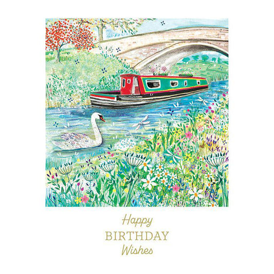 River boat birthday card from Pictura, featuring a scenic illustration of a boat on a river, perfect for celebrating special occasions.