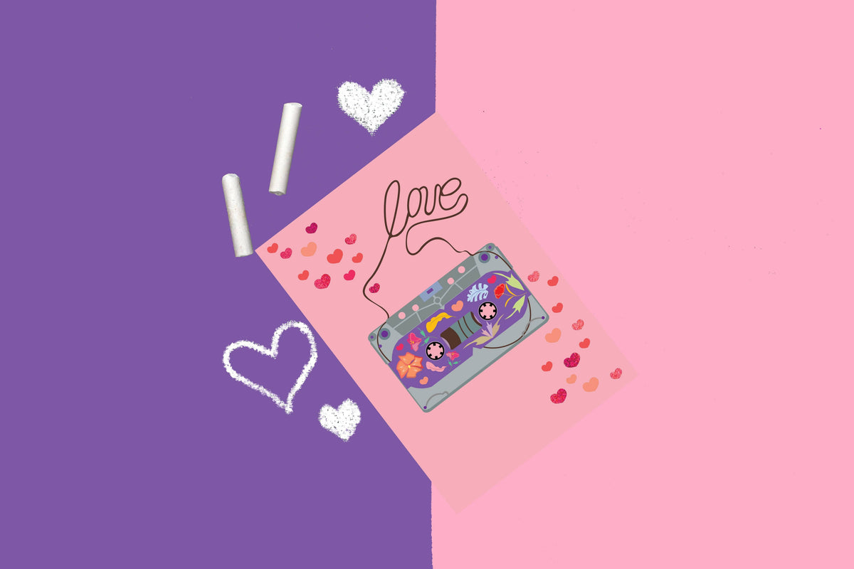Pictura Love Mixtape Anniversary Card featuring a colorful, musical-themed design for special celebrations and romantic occasions.