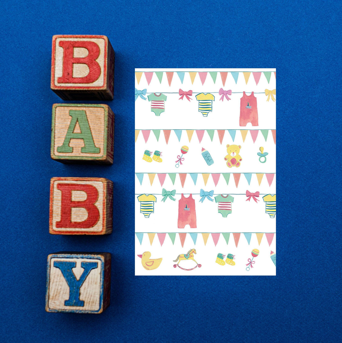 Baby clothes and twin baby cards from Pictura, featuring colorful designs for everyday use and twin baby photo cards.