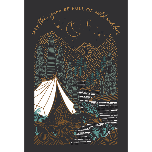 Pictura Moon Camping Birthday Card from the Everyday Cards collection featuring a moonlit camping scene with stars and tents.