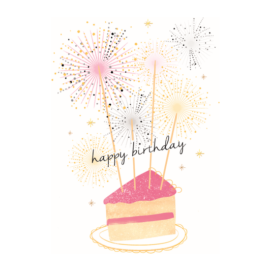 Pictura birthday cake slice greeting card featuring a colorful cake illustration for celebrating birthdays.