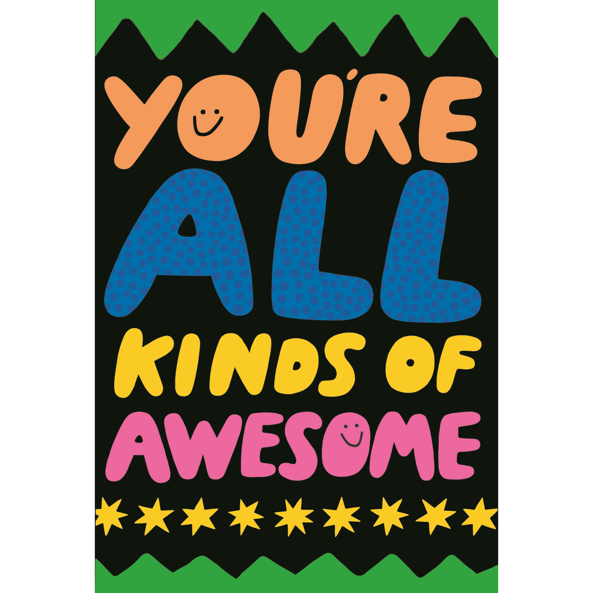 Colorful "All Kinds Of Awesome" birthday card from Pictura featuring vibrant design and cheerful typography, ideal for celebrating special occasions.