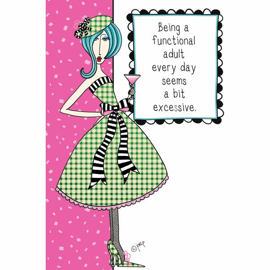 Functional adult birthday card featuring playful Dolly Mamas design from Pictura, with colorful illustrations and cheerful message.