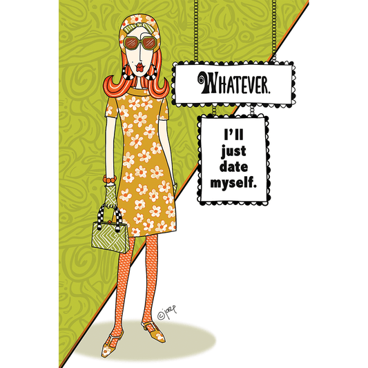 Pictura Date Myself Birthday Card featuring Dolly Mamas, colorful design, and playful artwork for celebrating birthdays.
