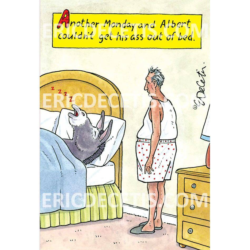 Pictura Out Of Bed Birthday Card by Eric Decetis featuring colorful, whimsical illustration for celebrating birthdays.