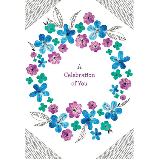 Cobalt wreath birthday card by Pictura featuring a decorative blue floral wreath design on a white background.