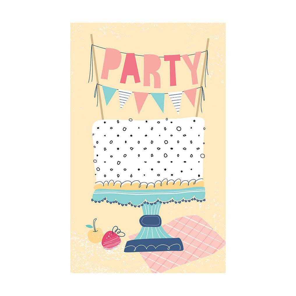 Colorful party cake birthday card from Pictura, featuring festive cake illustrations on a cheerful greeting card for celebrations.