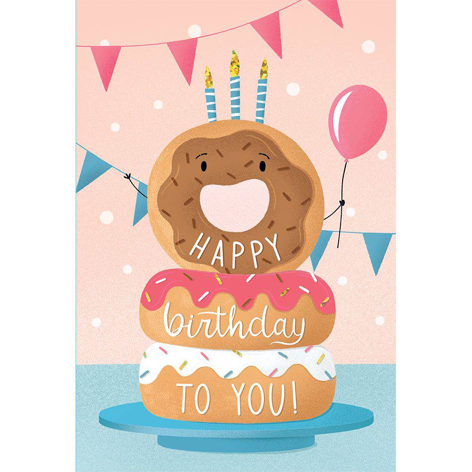 Colorful donut cake birthday card from Pictura, featuring vibrant illustrations and playful design, perfect for celebrating special occasions.