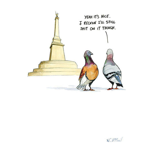 Pictura Pigeons Funny Birthday Card featuring colorful cartoon pigeons with humorous birthday message on the front.