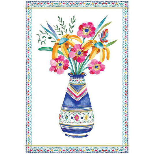 Blue vase with flowers on Pictura everyday note card, featuring a blank space for writing, ideal for personalized greetings.