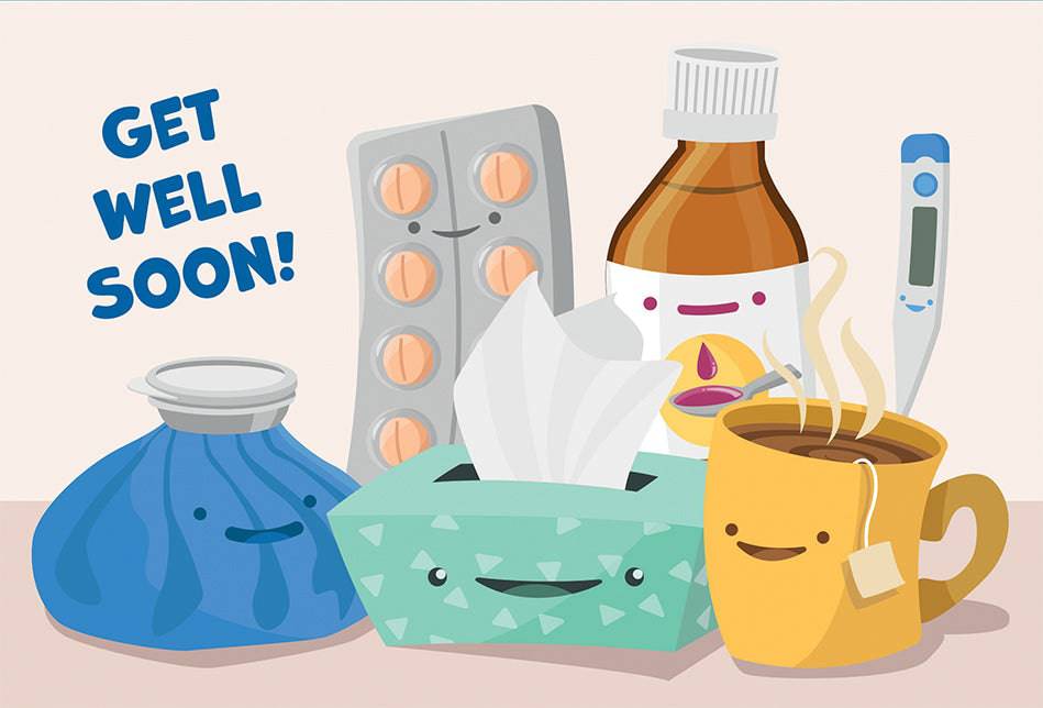 Pictura cute get well card featuring colorful floral design, perfect for sending cheerful wishes to someone recovering.