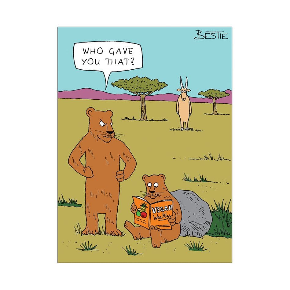 Vegan Lion Funny Get Well Card from Pictura featuring a playful lion illustration for everyday greeting cards