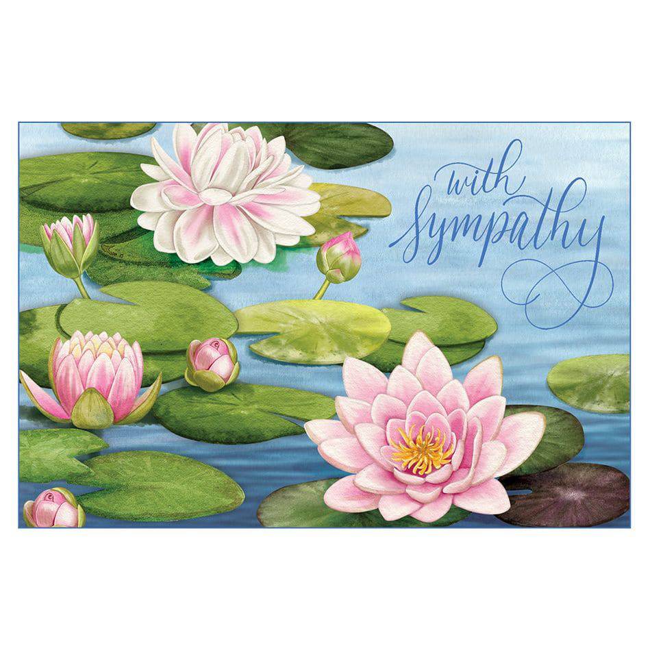 Pictura Water Lilies Sympathy Card with tranquil water lilies and soft colors, ideal for expressing condolences.