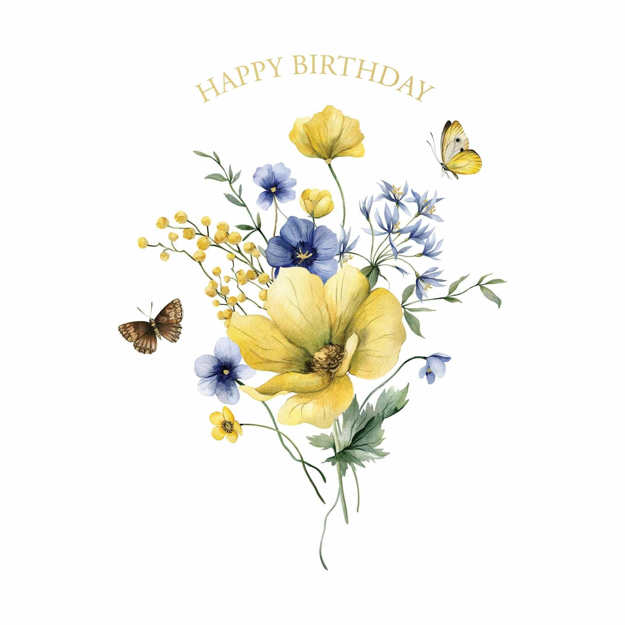 Pictura Butterfly Bouquet birthday card with colorful butterfly and floral design, perfect for celebrating special occasions.