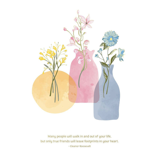 Pictura Three Vases Birthday Card for friends, featuring colorful vase illustrations on a cheerful greeting card.