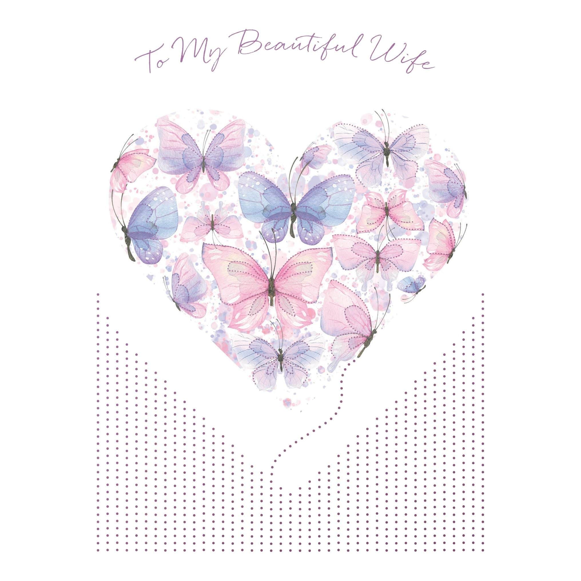 Pictura butterfly heart birthday card for wife with colorful butterfly and heart design, perfect for celebrating special occasions.