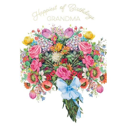 Blooming Bouquet birthday card for grandmother by Pictura, featuring colorful floral design and elegant script.