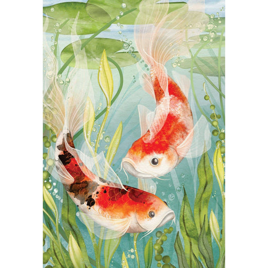 Colorful koi fish birthday card from Pictura featuring vibrant koi fish illustrations on a festive background.