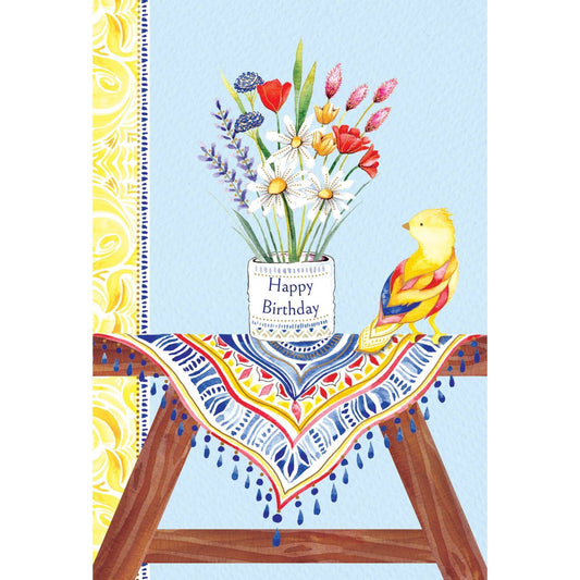 Pictura boho bird birthday card featuring colorful bird illustration on a decorative greeting card for special occasions