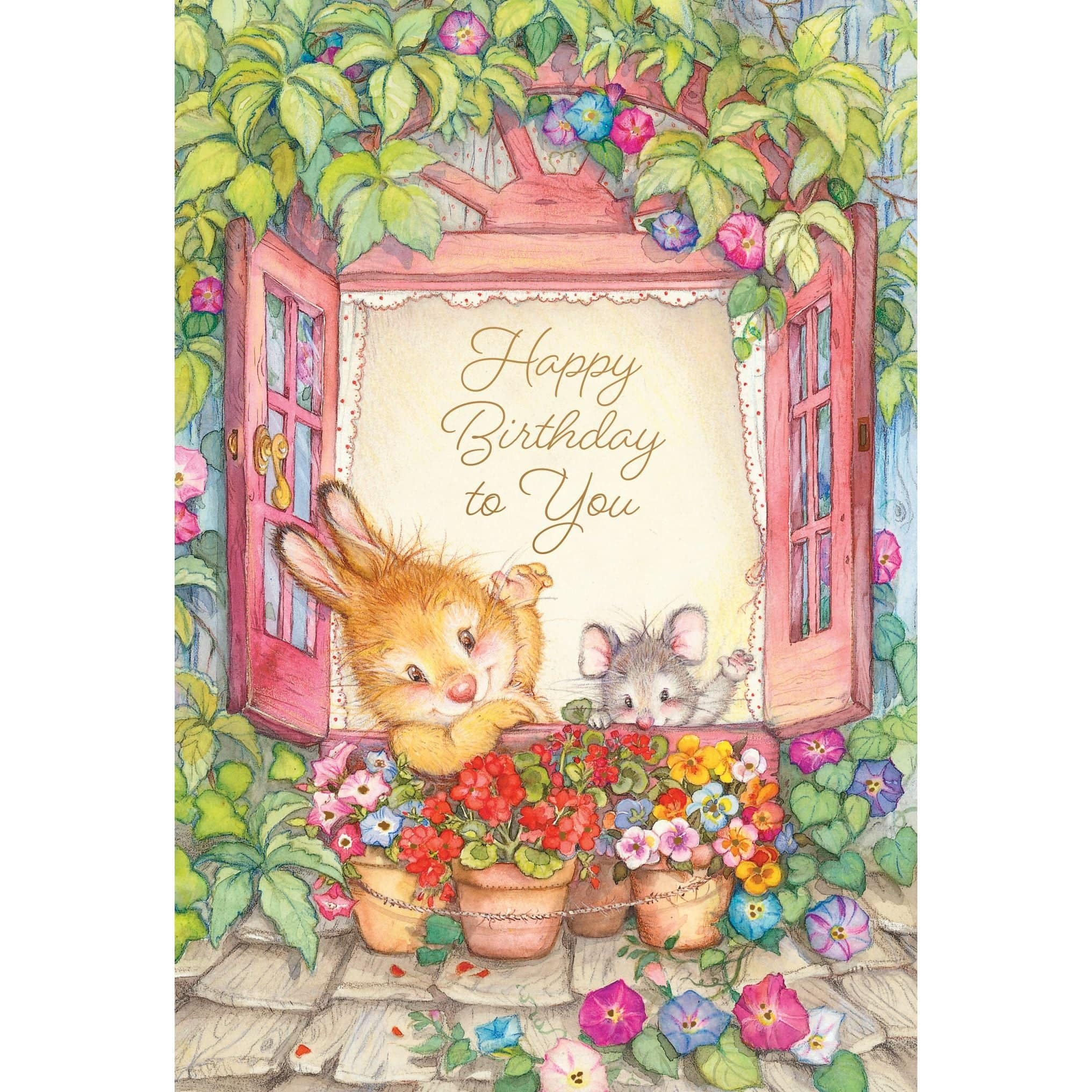 Waving window birthday card by Lisi Martin for Pictura, featuring a cheerful design visible through a window opening.