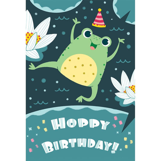 Colorful Hoppy Birthday Frog greeting card by Pictura featuring a cute frog illustration on an everyday card.