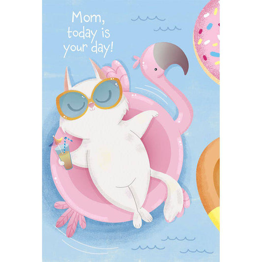 Pictura Pool Cat Birthday Card for mother, featuring a playful cat design, perfect for celebrating special occasions.