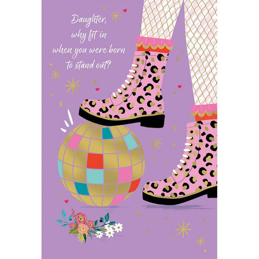 Leopard boots birthday card for daughter by Pictura, featuring a stylish leopard print design on the front.