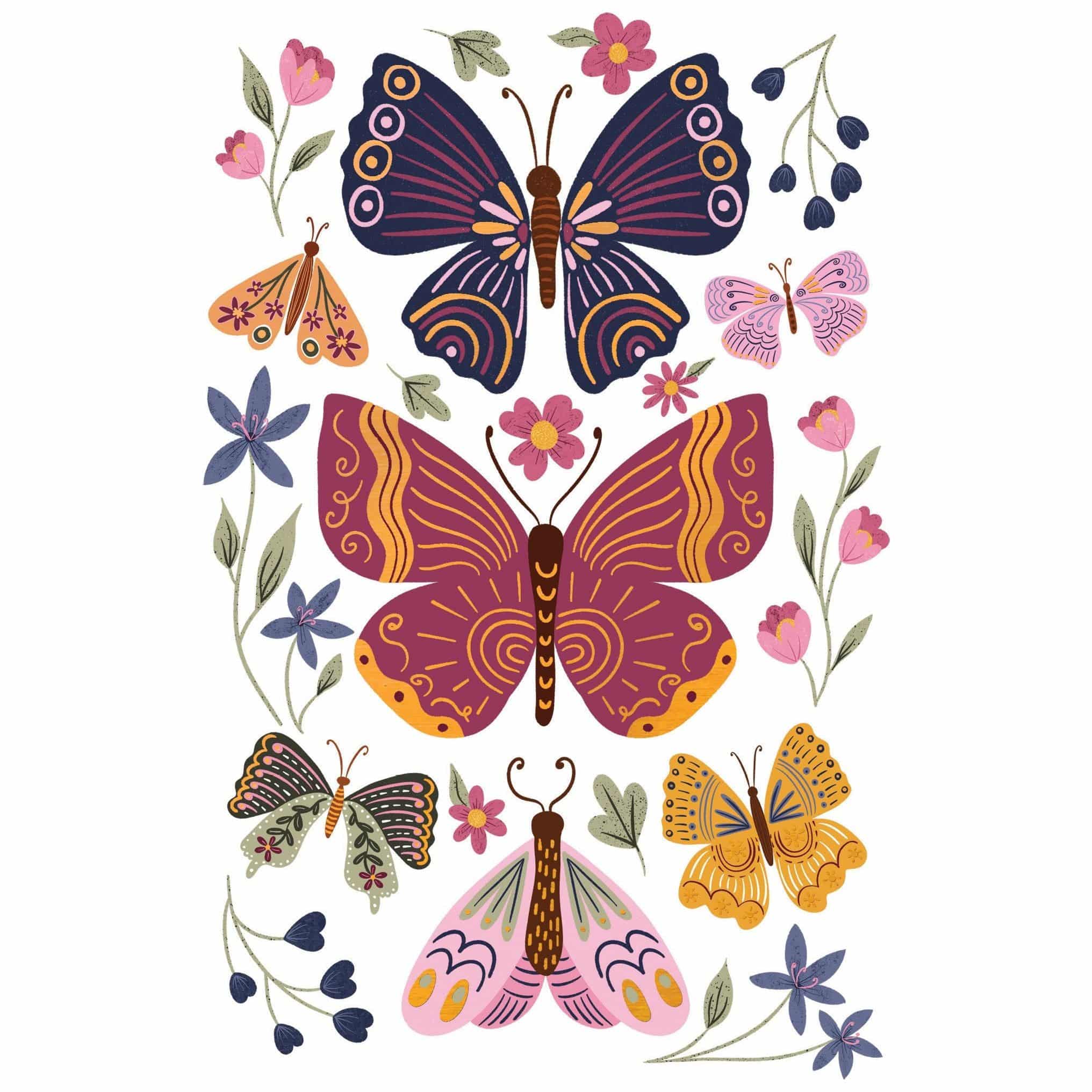 Colorful butterfly trio birthday card by Pictura featuring vibrant butterfly illustrations on a cheerful greeting card.