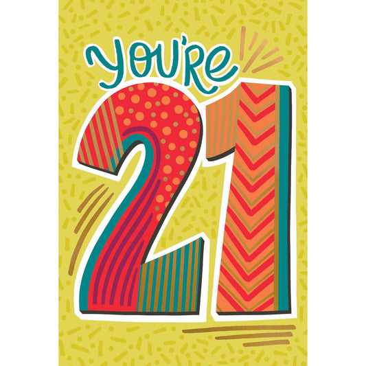 Pictura You're 21 birthday card with colorful birthday message and festive design for celebrating 21st birthday.