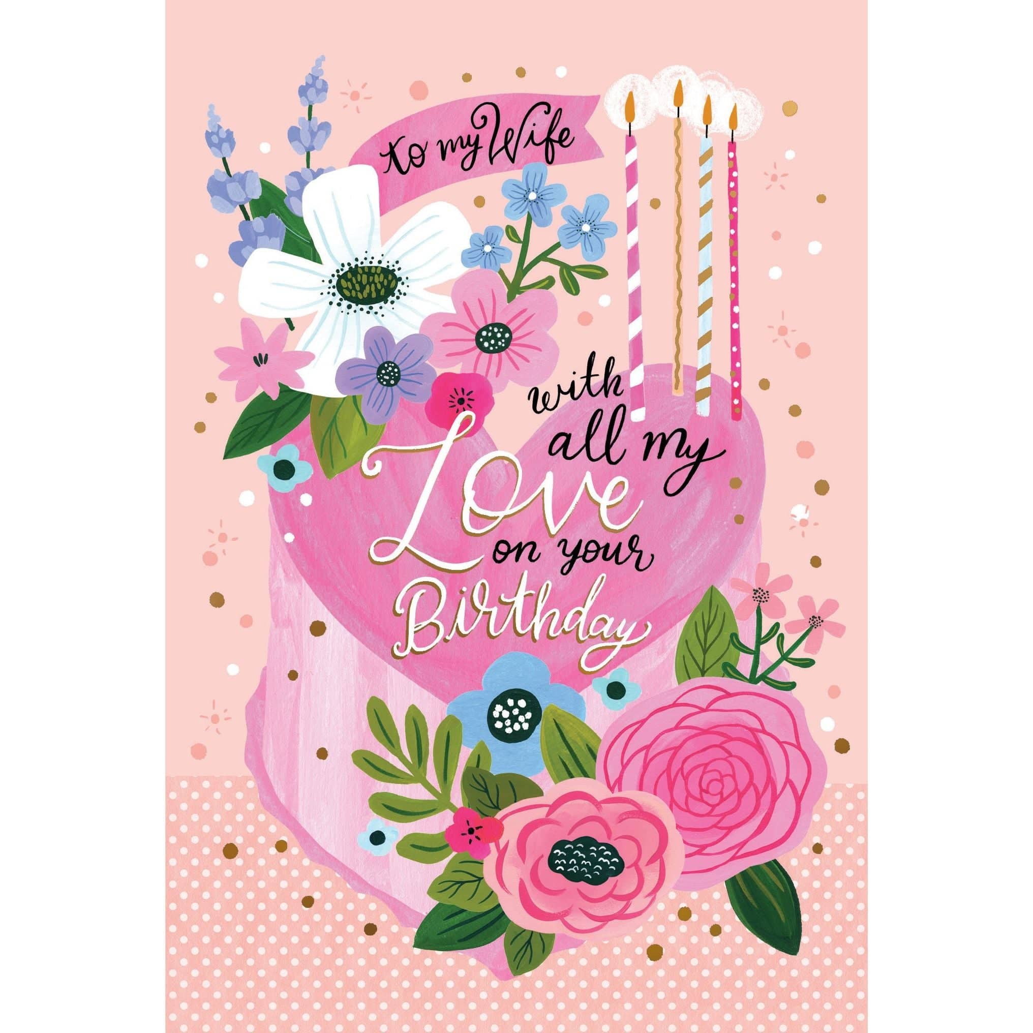 Pictura With Love Cake Birthday Card for wife, featuring colorful cake illustration and heartfelt message for special occasions.