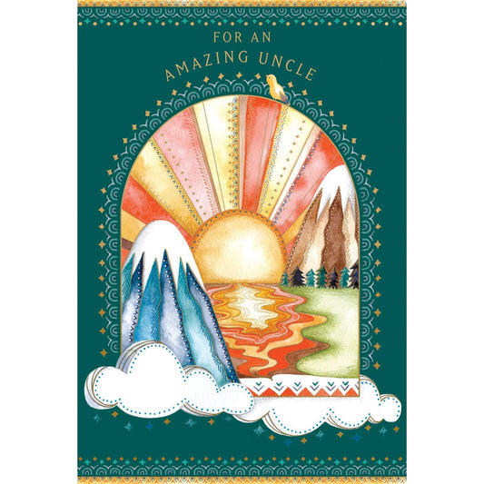 Pictura Mountain Sunrise birthday card featuring a scenic mountain landscape with sunrise colors, perfect for celebrating special occasions.
