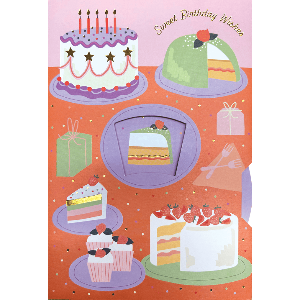 Pictura Cakes Birthday Card Spinning Wheel featuring colorful cake illustrations and a spinning wheel design for celebrations.