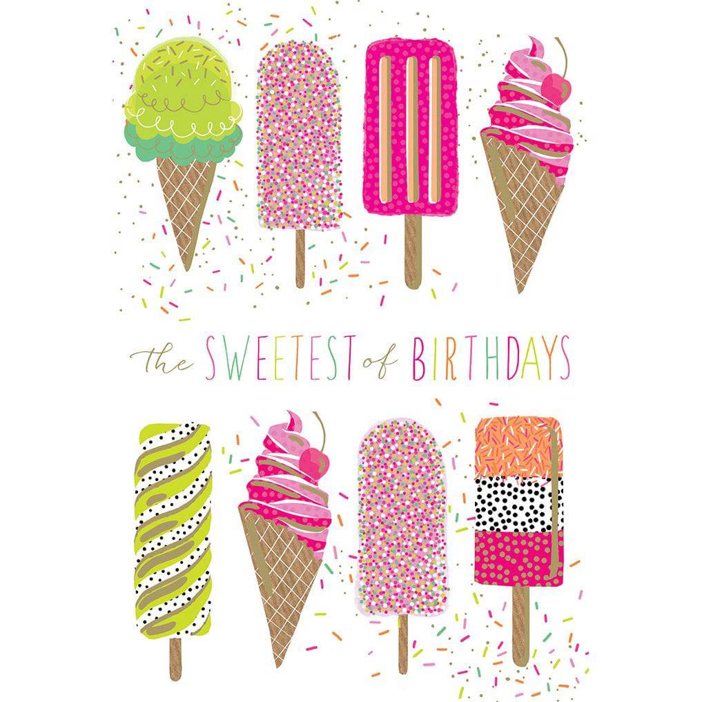 Sara Miller Ice Cream Rows birthday card from Pictura featuring colorful ice cream illustrations on an everyday greeting card.
