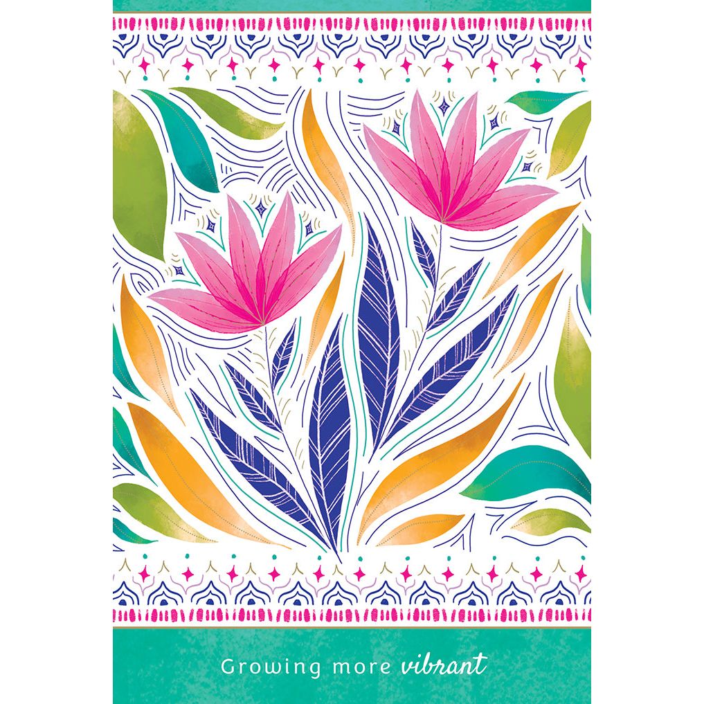 Two Flowers Teal Birthday Card