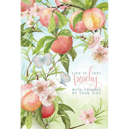 Pictura Just Peachy Birthday Card for friends, featuring colorful peach illustrations and cheerful birthday message.