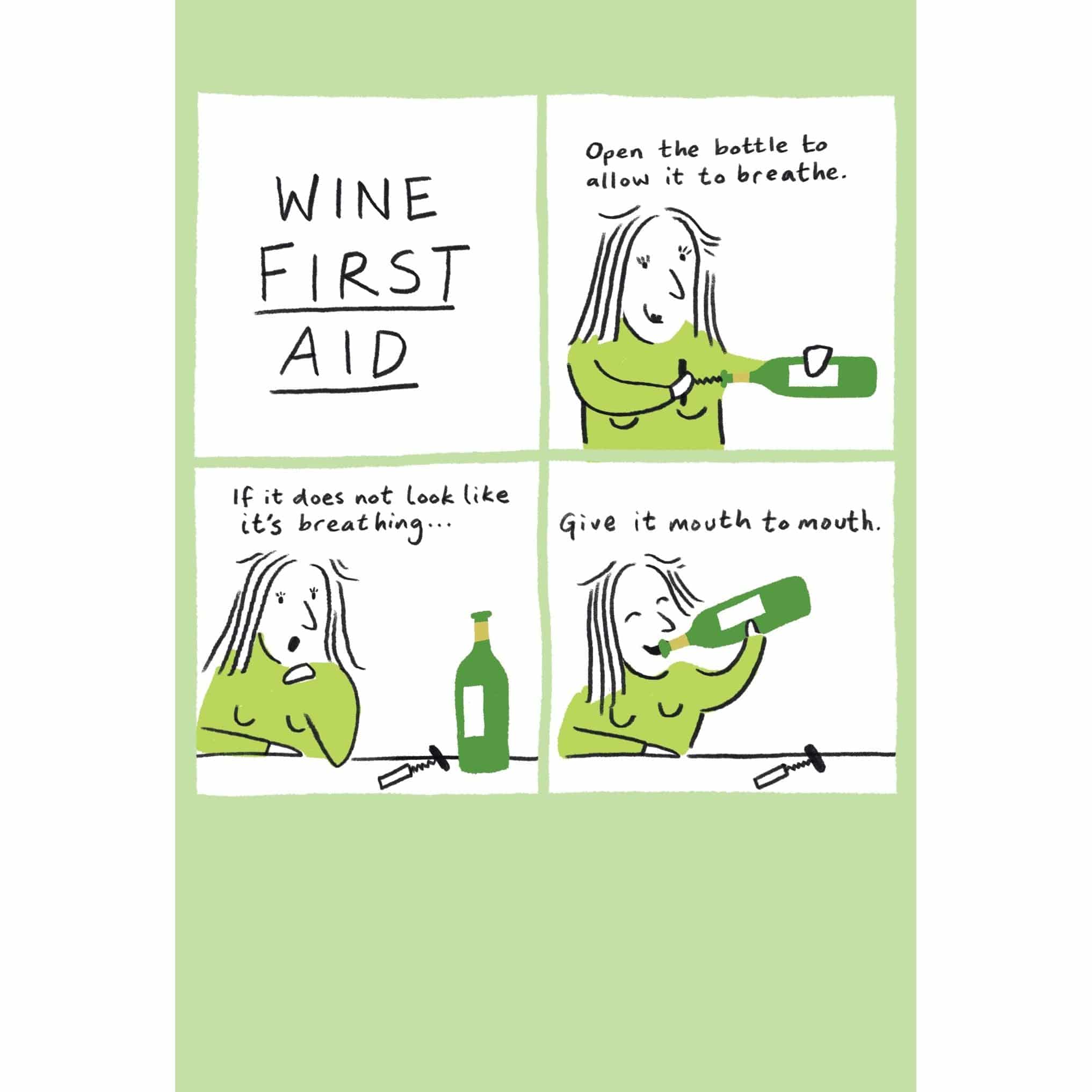 Pictura Wine First Aid funny birthday card featuring a humorous illustration on an everyday greeting card.