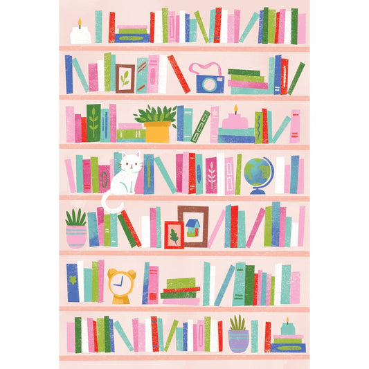 Pictura Cat Bookshelf Note Card from the Everyday Cards collection, featuring a playful cat illustration on a white background.