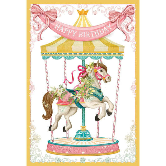 Pictura Carousel Birthday Card featuring colorful carousel horses and festive design, ideal for celebrating birthdays.