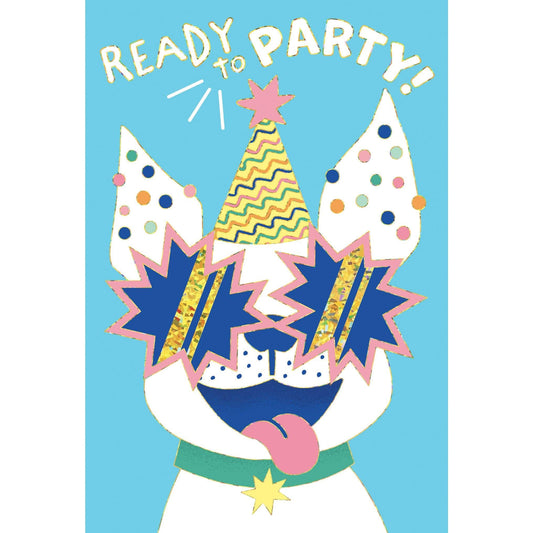 Colorful Party Puppy birthday card from Pictura featuring a playful puppy illustration, perfect for celebrating birthdays.