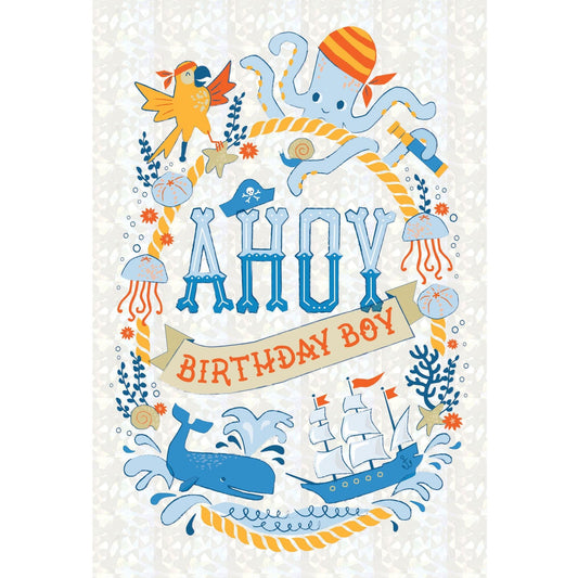 Pictura Ahoy Birthday Boy card featuring nautical design for a grandson's birthday celebration.
