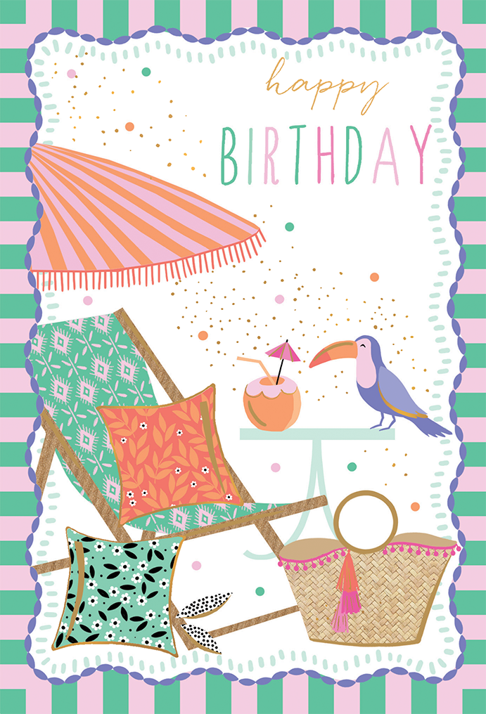 Beach Chair & Toucan Birthday Card Sara Miller