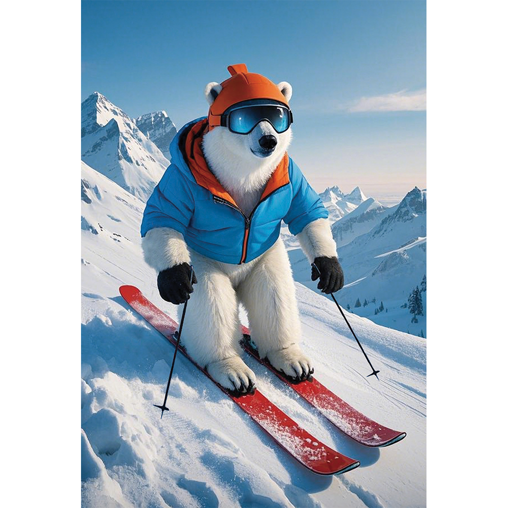 Skiing Polar Bear Birthday Card Lenticular