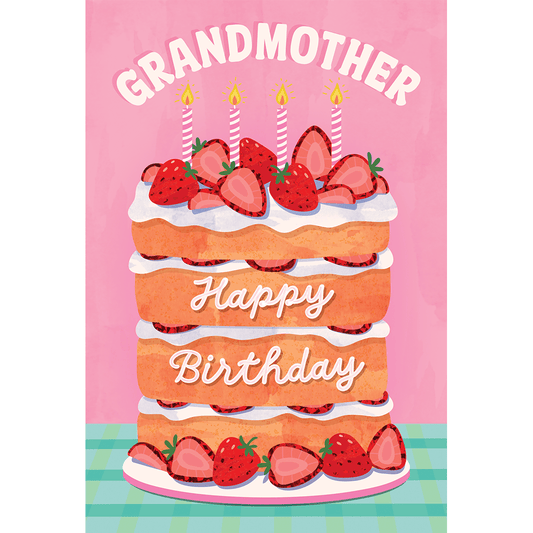 Pictura Strawberry Cake Birthday Card for Grandmother, featuring colorful strawberry cake illustration, perfect for celebrating her birthday.