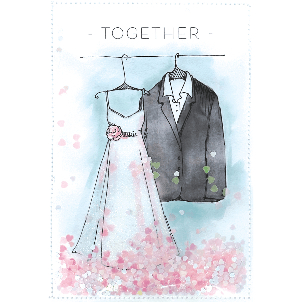 Pictura wedding card featuring a jacket and dress design, designed for everyday occasions with elegant and detailed artwork.