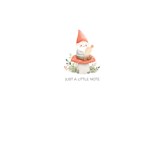 Gnome blank note card from Cardmore, featuring whimsical gnome illustration, perfect for everyday greeting or note cards.