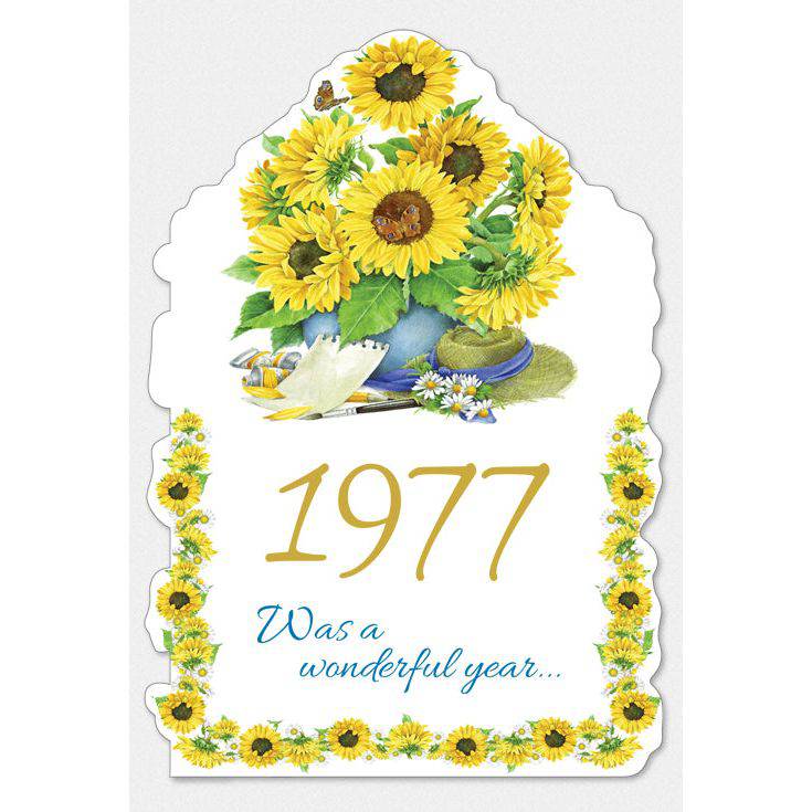 Pictura Year of Birth 1977 card featuring colorful design and text celebrating the birth year, perfect for birthday celebrations.