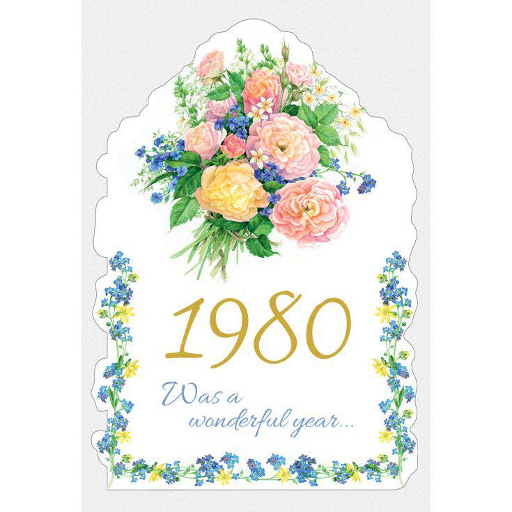 Pictura Year of Birth 1980 card featuring a colorful design with the year 1980, ideal for birthday celebrations and keepsakes.
