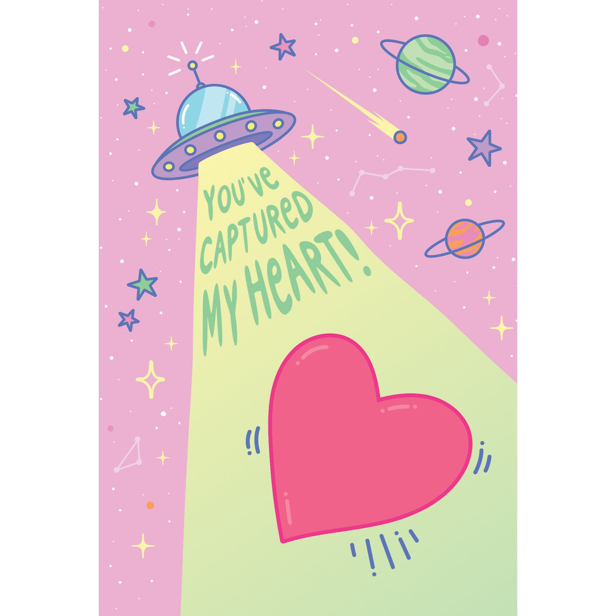 Pictura UFO Valentine's Day card featuring a whimsical flying saucer design