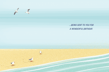 Colorful beach-themed birthday card from Pictura, featuring vibrant artwork and the message "From Me To You" on the front.